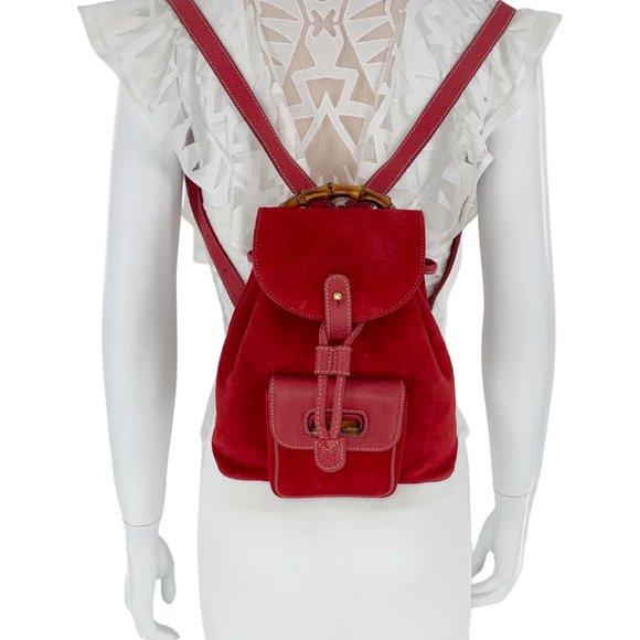 Vintage GUCCI Suede Red Bamboo Backpack (Mini) - Picture 7 of 7